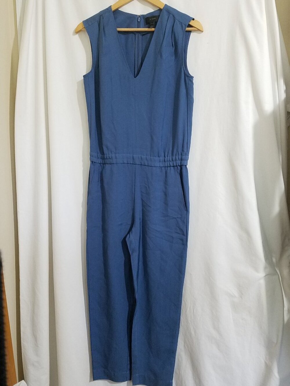 J.Crew Drapey Oxford Crepe V-Neck Jumpsuit Women’s 0 Blue Tapered Leg